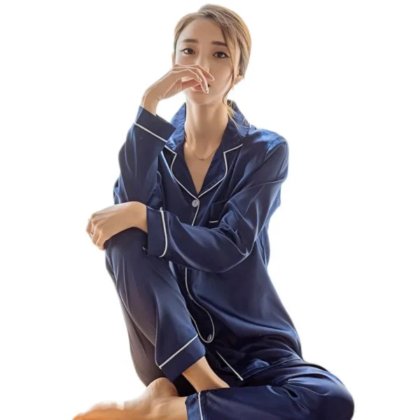 Women’s Silk Solid Color Pajama Set - Image 2