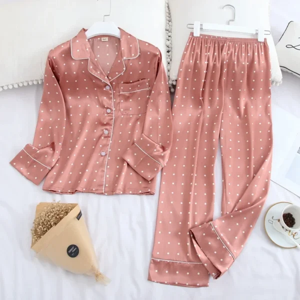 Women’s Silk Polka Dot Pajama Set - Image 2